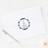 Nautical Navy Blue Gold Stripes Vrijgezellenfeest Ronde Sticker (Envelop)