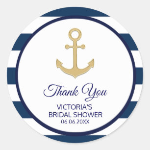 Nautical Navy Blue Gold Stripes Vrijgezellenfeest Ronde Sticker