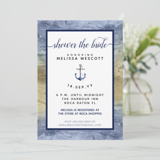 Nautical Navy Blue & Gold Waterverf Vrijgezellenfe Kaart (Staand voorkant)