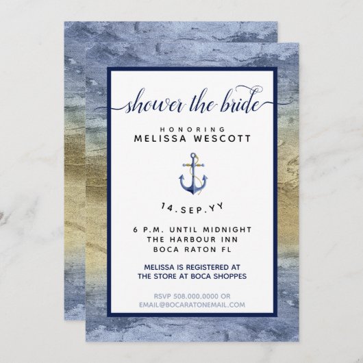 Nautical Navy Blue & Gold Waterverf Vrijgezellenfe Kaart (Voorkant / Achterkant)