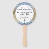 Nautical Navy Blue Gold Waterverf Weddenschap Handwaaier (Achterkant)