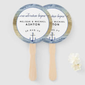 Nautical Navy Blue Gold Waterverf Weddenschap Handwaaier (Voorkant en achterkant)