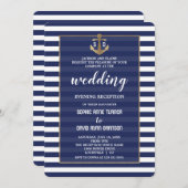 Nautical Navy Blue Gold Wedding Evening Kaart (Voorkant / Achterkant)