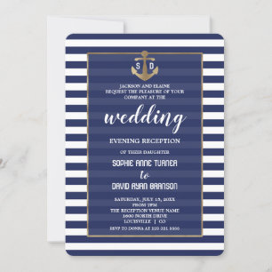 Nautical Navy Blue Gold Wedding Evening Kaart