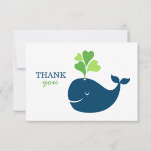 Nautical Navy Blue Green Whale Boy Baby shower Bedankkaart