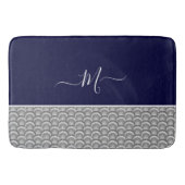 Nautical Navy Blue Grey Seashell Monogram initiaal Badmat (Voorkant)