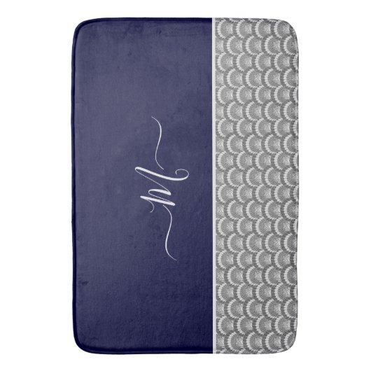 Nautical Navy Blue Grey Seashell Monogram initiaal Badmat (Voorkant Verticaal)