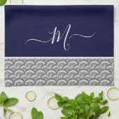 Nautical Navy Blue Grey Seashell Monogram initiaal Theedoek (Gevouwen)