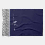 Nautical Navy Blue Grey Seashell Monogram initiaal Theedoek (Horizontaal)