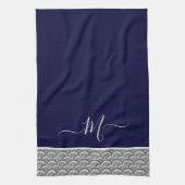 Nautical Navy Blue Grey Seashell Monogram initiaal Theedoek (Verticaal)