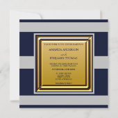 Nautical Navy Blue Grey Stripes Anchor Wedding Inv Kaart (Achterkant)