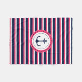 Nautical Navy Blue Hot Pink Stripes Anker Ontwerp Fleece Deken (Voorkant (Horizontaal))