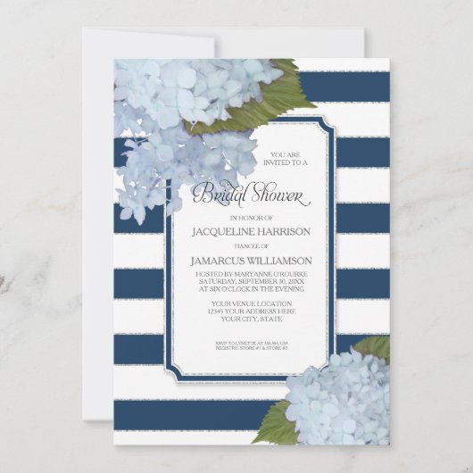 Nautical Navy Blue Hydrangea Modern Vrijgezellenfe Kaart (Voorkant)
