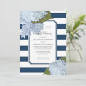 Nautical Navy Blue Hydrangea Modern Vrijgezellenfe Kaart (Staand voorkant)