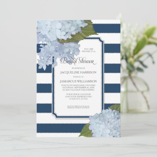Nautical Navy Blue Hydrangea Modern Vrijgezellenfe Kaart (Staand voorkant)