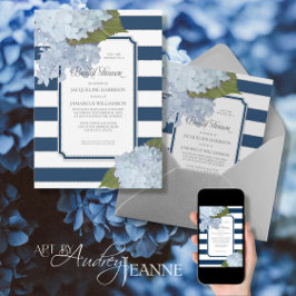 Nautical Navy Blue Hydrangea Modern Vrijgezellenfe Kaart
