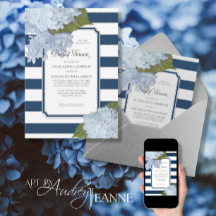 Nautical Navy Blue Hydrangea Modern Vrijgezellenfe Kaart