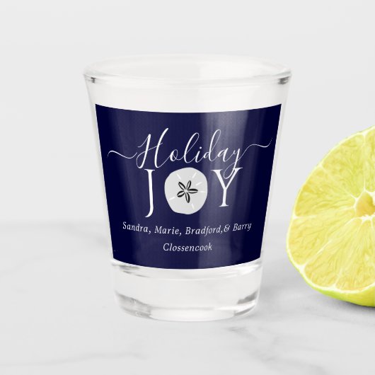Nautical Navy Blue Joy Zand dollar Kerstshot Shot Glas (Voorkant)