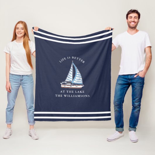Nautical Navy Blue Life is beter bij het meer Fleece Deken (In situ)