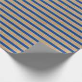Nautical Navy Blue Lines Faux Rustic Brown Kraft Cadeaupapier (Hoek)