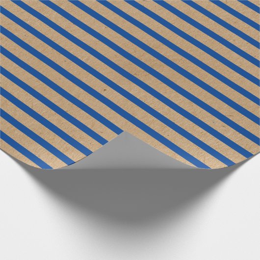 Nautical Navy Blue Lines Faux Rustic Brown Kraft Cadeaupapier (Hoek)