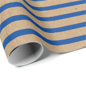 Nautical Navy Blue Lines Faux Rustic Brown Kraft Cadeaupapier (Rol Hoek)