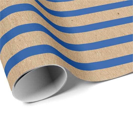 Nautical Navy Blue Lines Faux Rustic Brown Kraft Cadeaupapier (Rol Hoek)