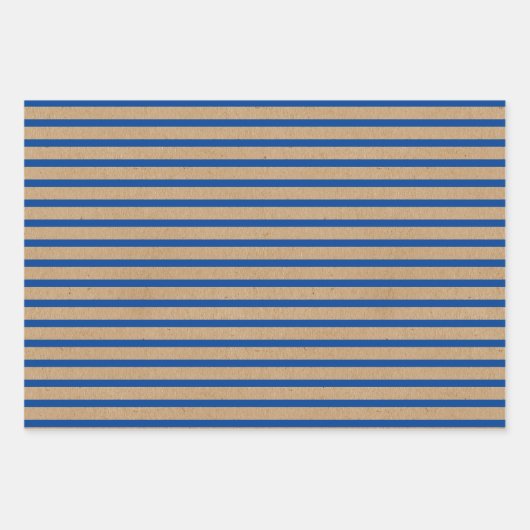Nautical Navy Blue Lines Faux Rustic Brown Kraft Inpakpapier Vel (Voorkant)
