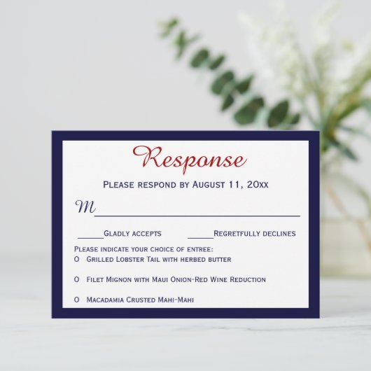 Nautical Navy Blue Lobster Wedding RSVP-kaarten RSVP Kaartje (Staand voorkant)