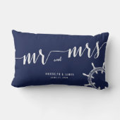 Nautical Navy Blue Lumbar Weddenschap Kussens (Achterkant)