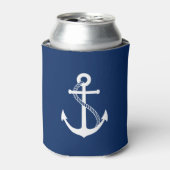 Nautical Navy Blue met White Anchor Blikjeskoeler (Blikje Voorkant)