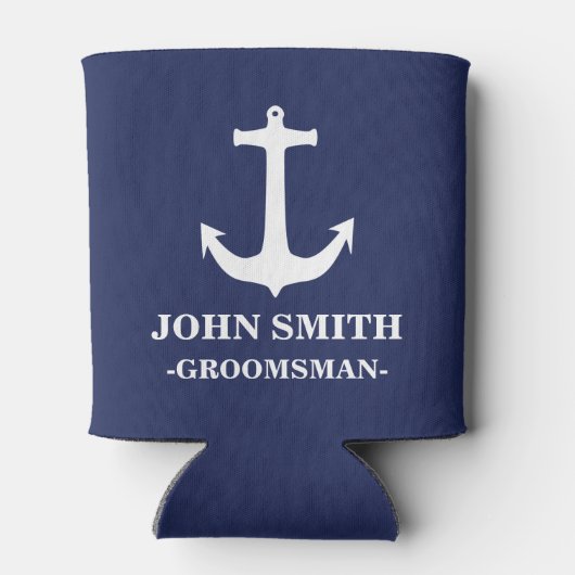 Nautical Navy Blue met White Anchor Groomsman Blikjeskoeler (Achterkant)