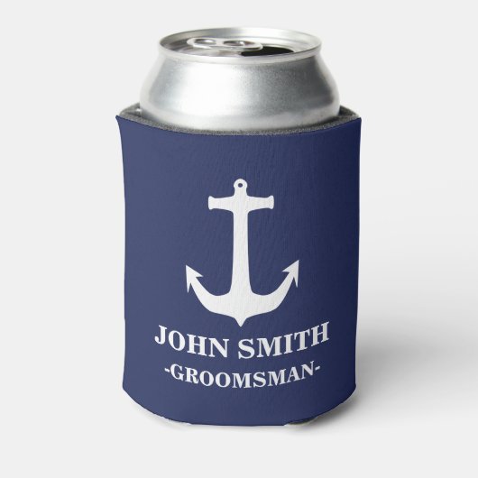 Nautical Navy Blue met White Anchor Groomsman Blikjeskoeler (Blikje Achterkant)