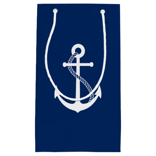 Nautical Navy Blue met White Anchor Klein Cadeauzakje (Voorkant)