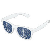 Nautical Navy Blue met White Anchor Retro Zonnebril (Gekanteld)