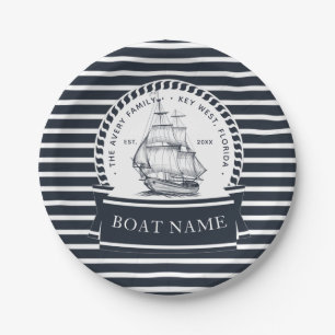 Nautical Navy Blue Modern, gepersonaliseerd Papieren Bordje