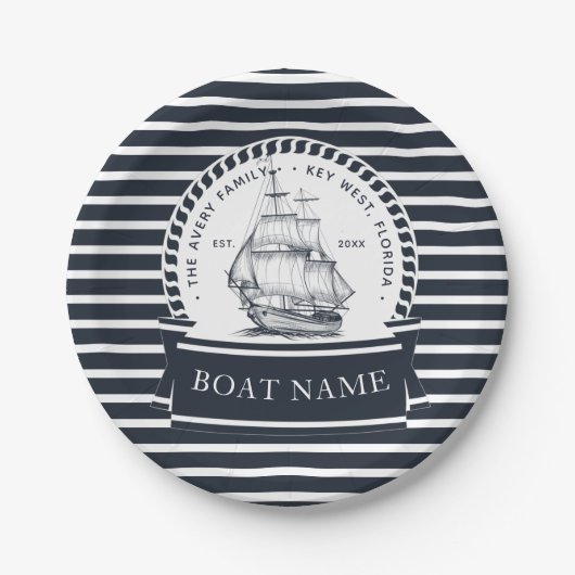 Nautical Navy Blue Modern, gepersonaliseerd Papieren Bordje (Voorkant)