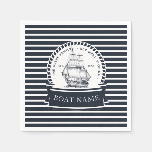 Nautical Navy Blue Modern, gepersonaliseerd Servet (Voorkant)