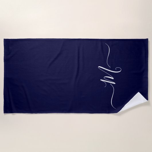 Nautical Navy Blue Monogram initiaal Strandlaken (Voorkant)