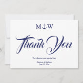 Nautical navy blue monogram Weddenschap Bedankt (Voorkant)