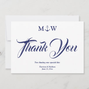 Nautical navy blue monogram Weddenschap Bedankt