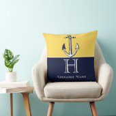 Nautical Navy Blue Mustard Yellow Anchor Monogram Kussen (Stoel)