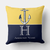 Nautical Navy Blue Mustard Yellow Anchor Monogram Kussen (Achterkant)
