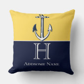 Nautical Navy Blue Mustard Yellow Anchor Monogram Kussen (Voorkant)