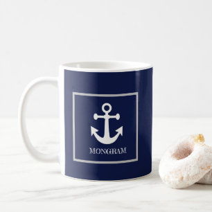 Nautical Navy Blue Name Anchor Coffee Mok