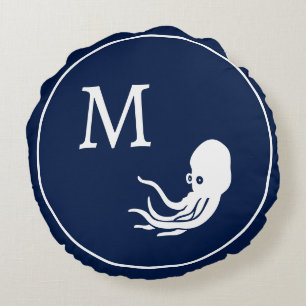 Nautical Navy blue octopus Rond Kussen
