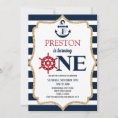 Nautical Navy Blue One 1e eerste verjaardag Kaart (Voorkant)