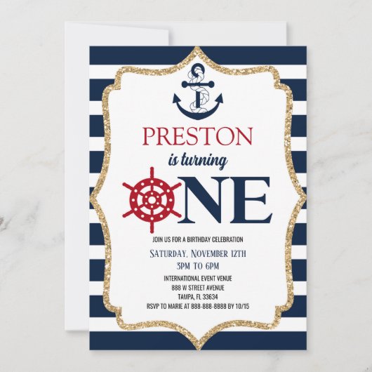 Nautical Navy Blue One 1e eerste verjaardag Kaart (Voorkant)