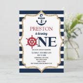 Nautical Navy Blue One 1e eerste verjaardag Kaart (Staand voorkant)