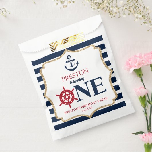 Nautical Navy Blue ONE Eerste 1e verjaardagsfeestj Bedankzakje (Gezegeld)